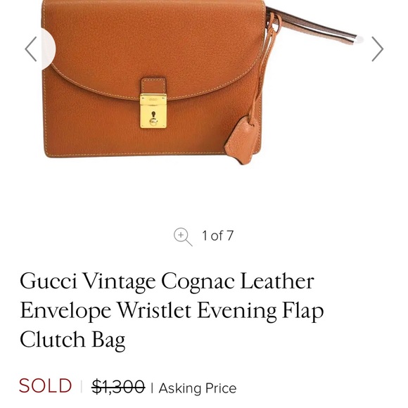 Gucci Vintage Cognac Leather Envelope Wristlet Evening Flap w/ Slide Lock - Picture 10 of 10
